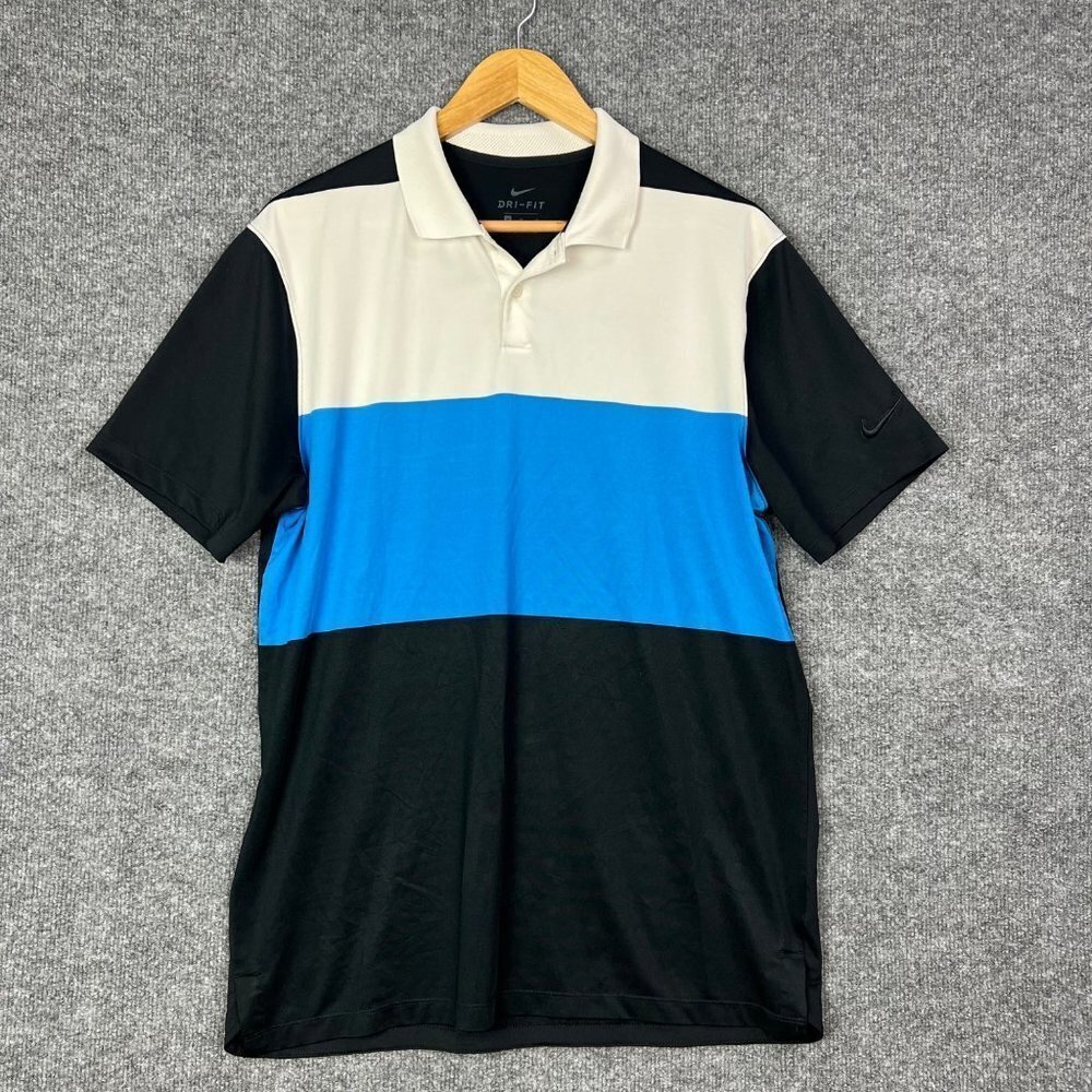 Nike Golf Shirt Mens Size M‎ Polo Blue white Black 2 Button